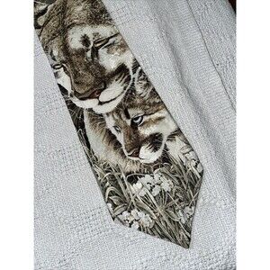 The Greenwich Workshop “Cougars” Men’s Dress Tie Size 55” Tan Cougar Motif Party